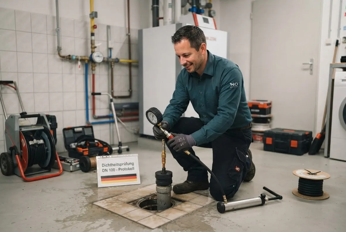 Dichtheitsprüfung: Techniker im Einsatz
